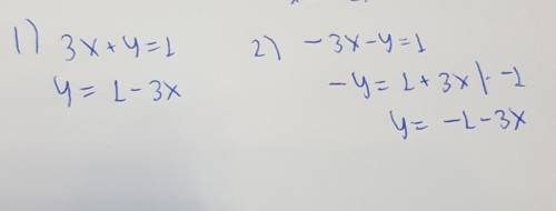 Задание 1 Представь переменную у через переменную х 3х+у=1 у= -3х-у=1 у со вчерашнего дня матем дел