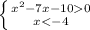 \left \{ {{x^{2}-7x-100} \atop {x< -4}} \right.