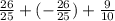 \frac{26}{25} + ( - \frac{26}{25} ) + \frac{9}{10}