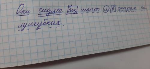 Выполните полный синтаксический разбор предложения они сидят без шапок и в старых полушубках