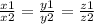 \frac{x1}{x2} = \frac{y1}{y2} = \frac{z1}{z2}