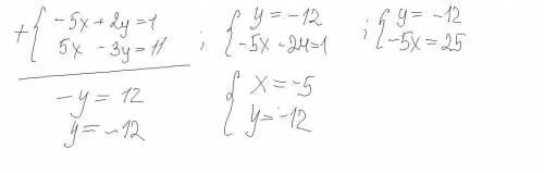 Решите систему уравнений любым х+2у=1 5х-3у=11​