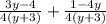 \frac{3y-4}{4(y+3)} +\frac{1-4y}{4(y+3)}