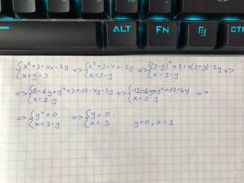 Решить систему уравнений: х в квадрате +3 =4х-2y x+y=3