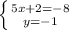 \left \{ {{5x+2=-8} \atop {y=-1}} \right.