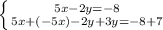 \left \{ {{5x-2y=-8} \atop {5x+(-5x)-2y+3y=-8+7}} \right.