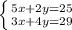 \left \{ {{5x+2y=25} \atop {3x+4y=29}} \right.