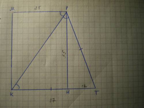 В прямокутній трапеції основи дорівнює 25 см та 37 см, а менша діагональ є бісектрисою тупого кута.