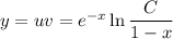 y=uv=e^{-x}\ln\dfrac{C}{1-x}