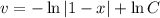 v=-\ln|1-x|+\ln C