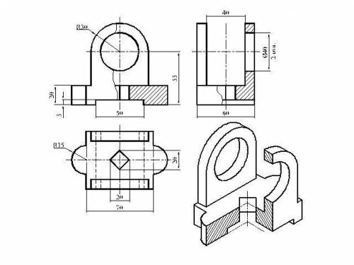 добрый день в инженерной графике, нужно сделать по образцу 3 вида и разрез1/4