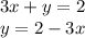 3x+y=2\\y=2-3x