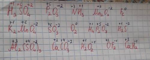 Письменно вычислите степень окисления атомов в молекула в-в: H2SO4, P2O5, NH3, Mn2O7, Fe, K2MnO4, SO