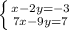 \left \{ {{x-2y=-3} \atop {7x-9y=7}} \right.