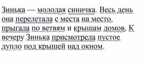 Зинька — молодая синичка. Весь день она перелетала сместа на место, прыгала по ветвям и крышам домов