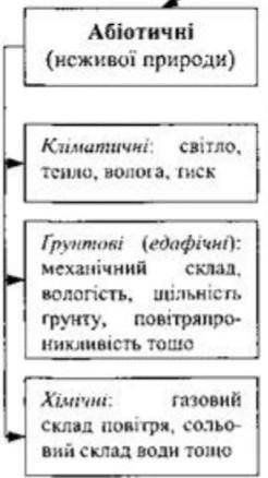 Скласти схемку Основні групи абіотичних чинників.