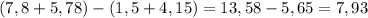 (7,8+5,78)-(1,5+4,15)=13,58-5,65=7,93