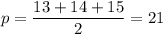 p=\dfrac{13+14+15}{2} =21