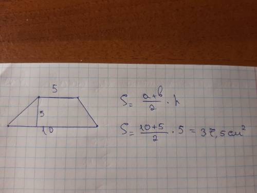 Знайти площу трапеції, основи якої 6 і 10 см, а висота 5 см.