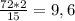 \frac{72*2}{15} =9,6