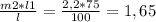 \frac{m2*l1}{l} = \frac{2,2*75}{100} = 1,65