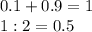 0.1+0.9=1\\1:2=0.5