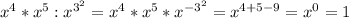 x^4*x^5 : x^{3{^2}} = x^4*x^5*x^{-3^2} = x^{4+5-9} = x^0 = 1