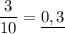 \dfrac{3}{10}=\underline{0,3}