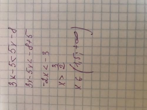 Решить неравенство: 3x-5<5x-8 варианты ответа: 1) (1,5; +∞) 2) (-1,5; +∞) 3) (-∞; 1,5) 4) (-∞; -1