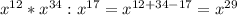 x^{12}*x^{34}:x^{17} = x^{12+34-17} = x^{29}