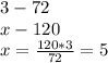 3-72\\x-120\\x=\frac{120*3}{72} = 5