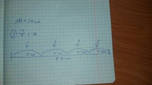 Здравствуйте, а длина отрезка ровна 28см,найд? и длину 1 /4 отрезка надо чертить