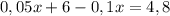 0,05x+6-0,1x=4,8