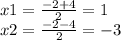 x1=\frac{-2+4}{2} =1\\x2=\frac{-2-4}{2} =-3