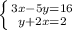 \left \{ {{3x-5y=16} \atop {y+2x=2}} \right.