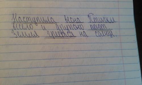 Наступила весна . Птички весело и дружно поют . Земля греется на солнце. Подчеркни грамматическую ос