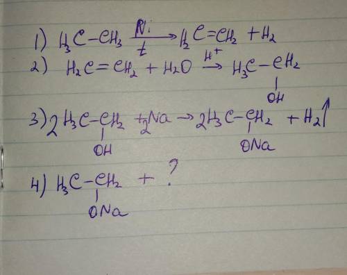 Здійснити перетворення C2H6-C2H4-C2H2OH-C2H5ONa-C2H5Cl
