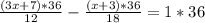 \frac{(3x+7)*36}{12} -\frac{(x+3)*36}{18} =1*36