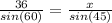 \frac{36}{sin(60)} =\frac{x}{sin(45)} \\