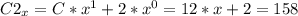 C2_x = C*x^1 +2*x^0 = 12*x +2 = 158