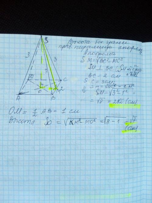 SABCD - правильная четырёхугольная пирамида. Ребро у основания пирамиды AD=2см а боковое ребро AS=3с