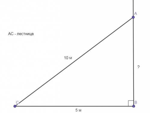 Лестницу длиной 10 м приставили к стене. Нижний конец лестницы отстоит от стены на 5 м. На какой выс