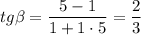 \displaystyle tg\beta =\frac{5-1}{1+1\cdot 5} =\frac23