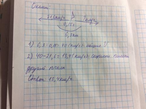 С одного улья одновременно вылетели две пчелы. Через 0,15 ч между ними было 6,3 км. Одна пчела летел