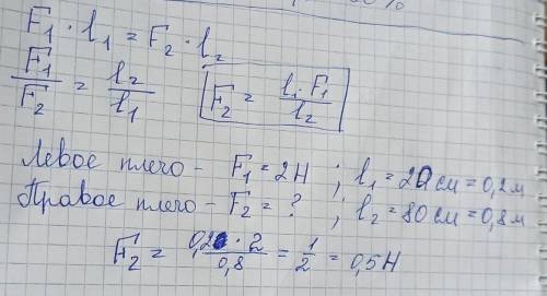 Используя рисунок, определите, какую силу нужно приложить к правому плечу рычага, чтобы он находился