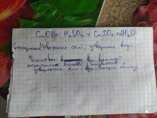 Дослід 4. Взаємодія нерозчинних основ зКислотою.У пробірку помістити свіжовиготовленийкупрум (ІІ) гі