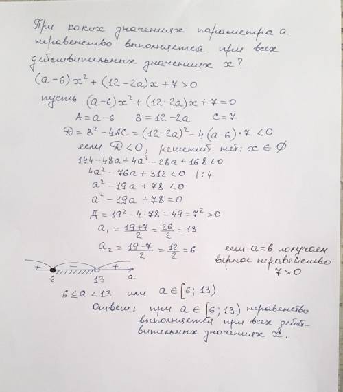 При каких значениях параметра a неравенство выполняется при всех действительных значениях x?(a-6)x^2