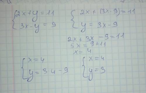 2x+y=11 3x-y=9 яуа з пар чисел x,y є розвязком системи рівняння