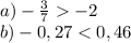 a)-\frac{3}{7} -2\\b) -0,27 < 0,46