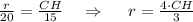 \frac{r}{20}=\frac{CH}{15}\ \ \ \Rightarrow \ \ \ \ r=\frac{4\cdot CH}{3}